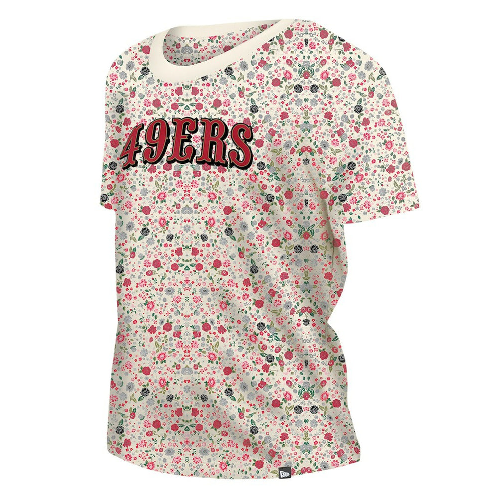 San Francisco 49ers New Era Women's Glam Game Floral Scoop Neck T-Shirt Cream - NFL