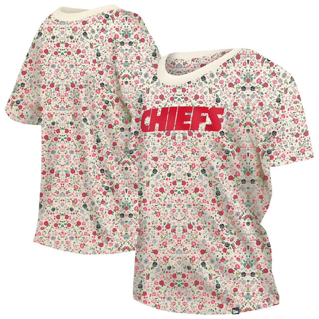 Kansas City Chiefs New Era Women's Glam Game Floral Scoop Neck T-Shirt Cream - NFL