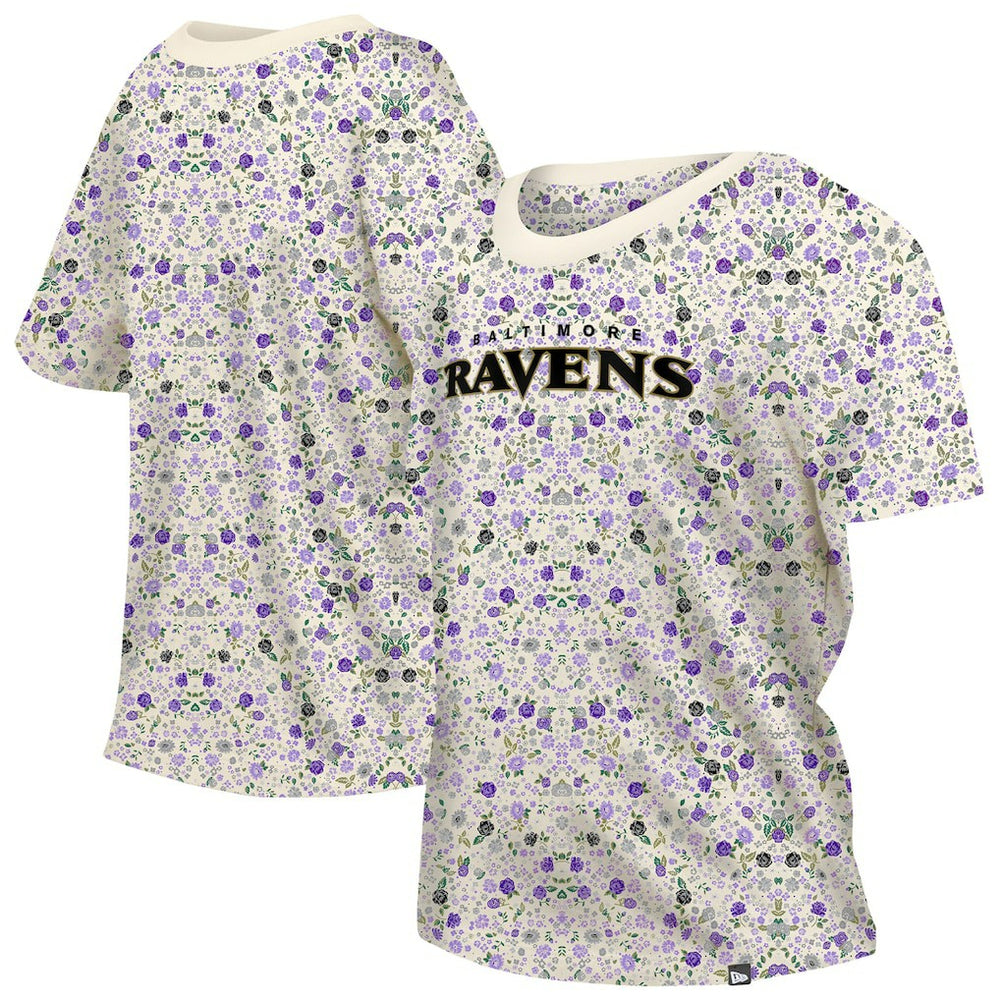 Baltimore Ravens New Era Women's Glam Game Floral Scoop Neck T-Shirt Cream - NFL