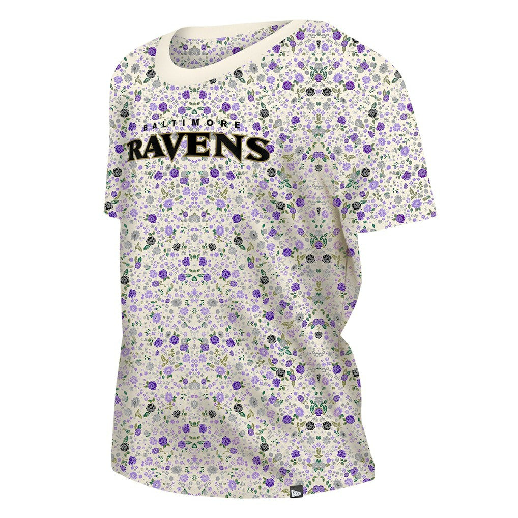 Baltimore Ravens New Era Women's Glam Game Floral Scoop Neck T-Shirt Cream - NFL