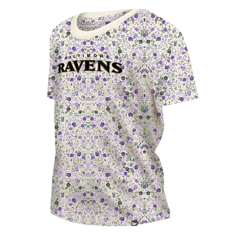 Baltimore Ravens New Era Women's Glam Game Floral Scoop Neck T-Shirt Cream - NFL