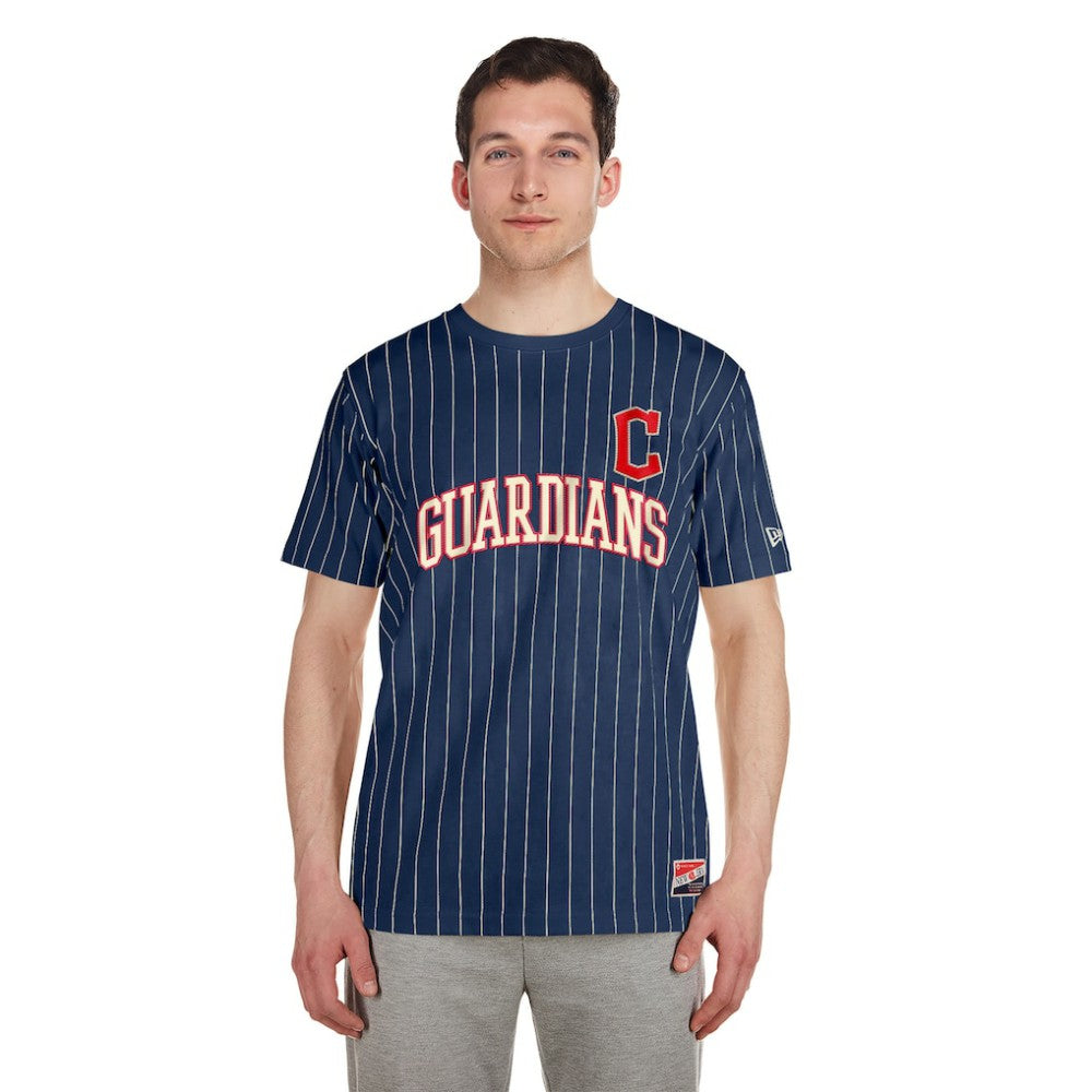 Cleveland Guardians New Era Throwback Pinstripe T-Shirt Lifestyle
