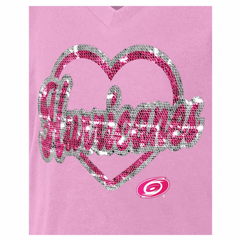 Carolina Hurricanes - New Era Girl's Youth Flip Sequin V-Neck T-Shirt Pink