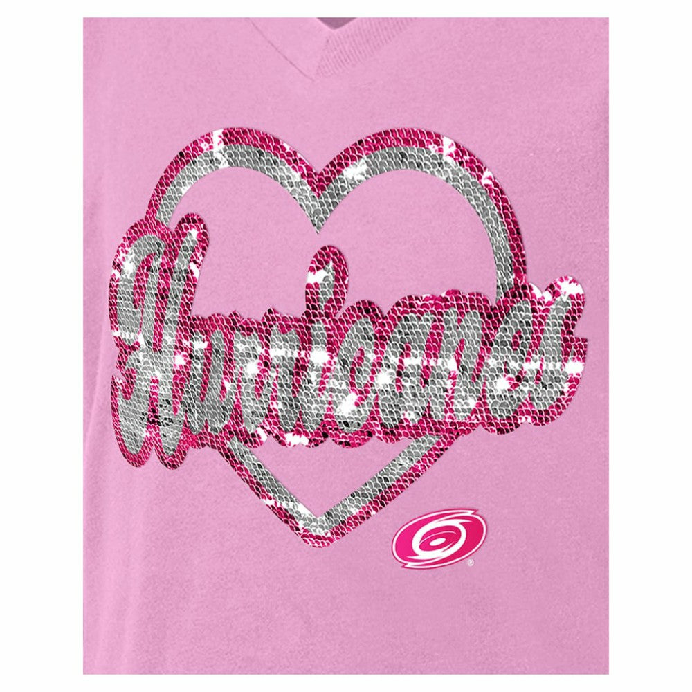 Carolina Hurricanes - New Era Girl's Youth Flip Sequin V-Neck T-Shirt Pink