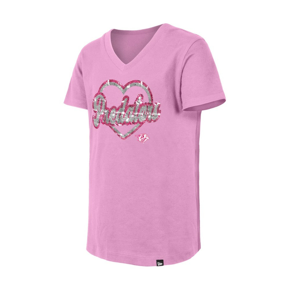 Nashville Predators - New Era Girl's Youth Flip Sequin V-Neck T-Shirt Pink