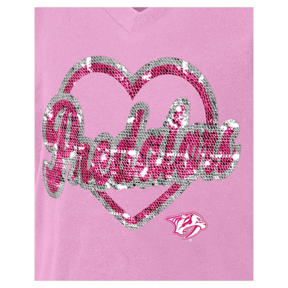 Nashville Predators - New Era Girl's Youth Flip Sequin V-Neck T-Shirt Pink