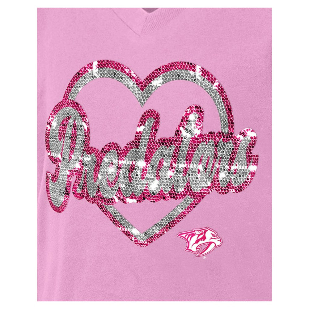 Nashville Predators - New Era Girl's Youth Flip Sequin V-Neck T-Shirt Pink