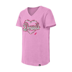 New Jersey Devils - New Era Girl's Youth Flip Sequin V-Neck T-Shirt Pink