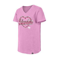New York Islanders - New Era Girl's Youth Flip Sequin V-Neck T-Shirt Pink