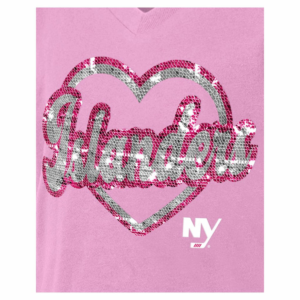 New York Islanders - New Era Girl's Youth Flip Sequin V-Neck T-Shirt Pink