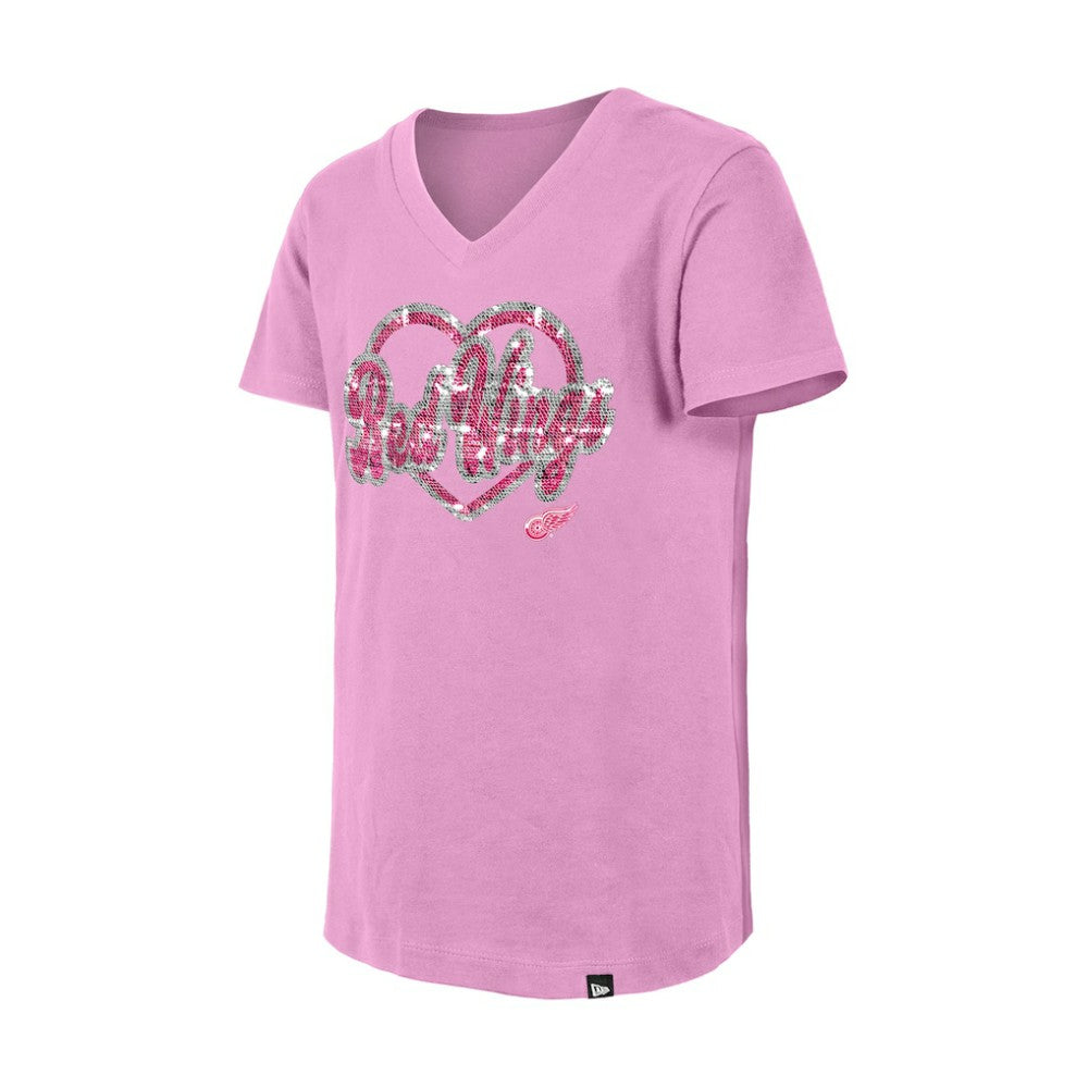 Detroit Red Wings - New Era Girl's Youth Flip Sequin V-Neck T-Shirt Pink