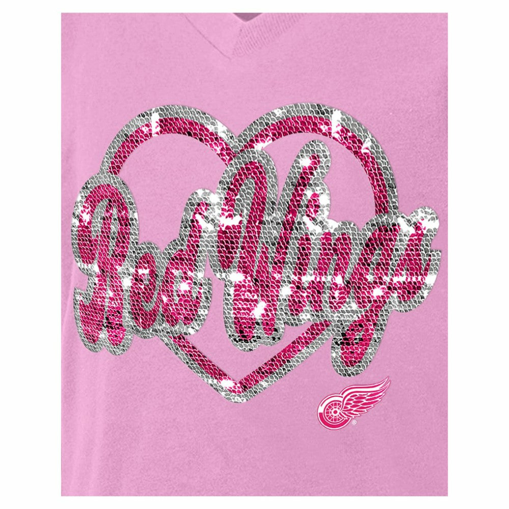 Detroit Red Wings - New Era Girl's Youth Flip Sequin V-Neck T-Shirt Pink