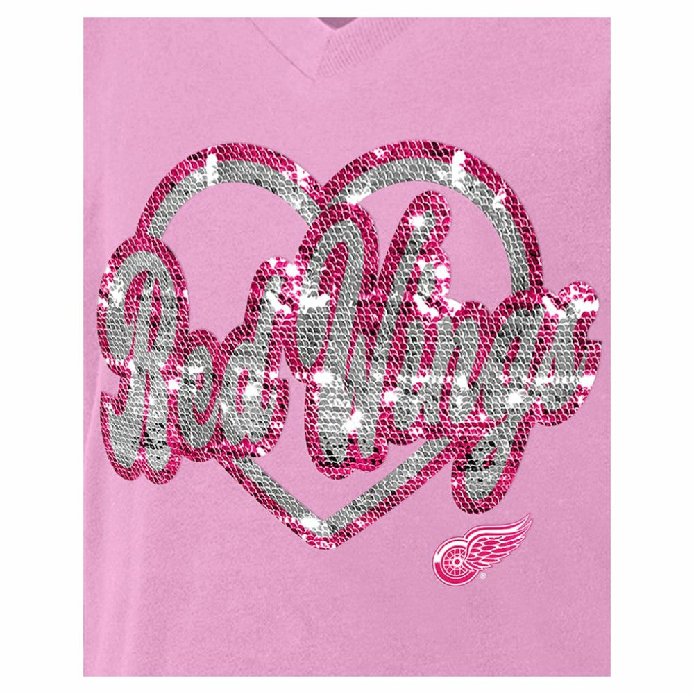 Detroit Red Wings - New Era Girl's Youth Flip Sequin V-Neck T-Shirt Pink