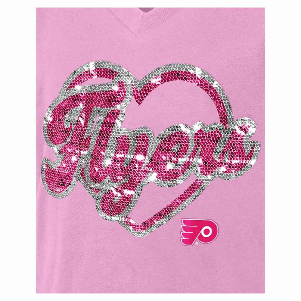 Philadelphia Flyers - New Era Girl's Youth Flip Sequin V-Neck T-Shirt Pink