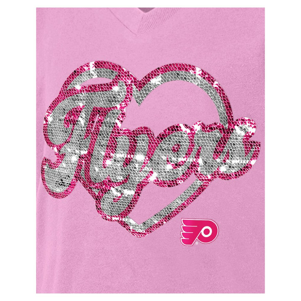 Philadelphia Flyers - New Era Girl's Youth Flip Sequin V-Neck T-Shirt Pink