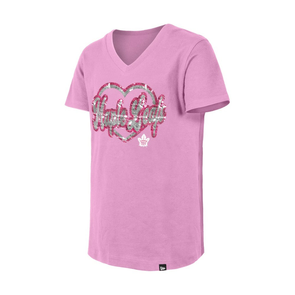 Toronto Maple Leafs - New Era Girl's Youth Flip Sequin V-Neck T-Shirt Pink
