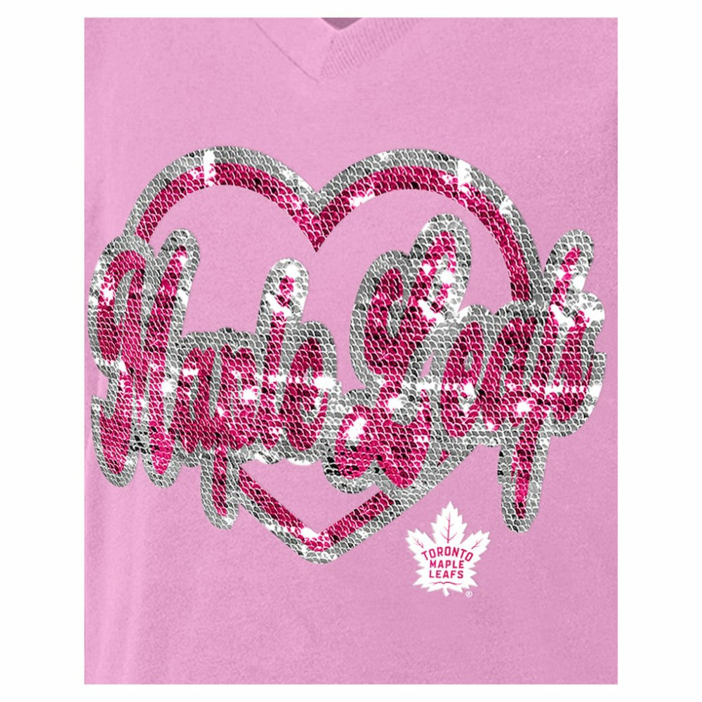 Toronto Maple Leafs - New Era Girl's Youth Flip Sequin V-Neck T-Shirt Pink