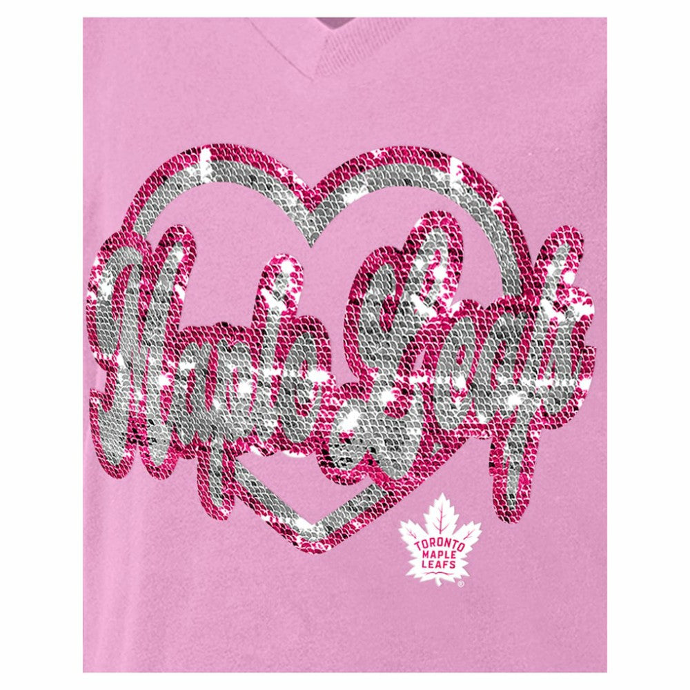 Toronto Maple Leafs - New Era Girl's Youth Flip Sequin V-Neck T-Shirt Pink