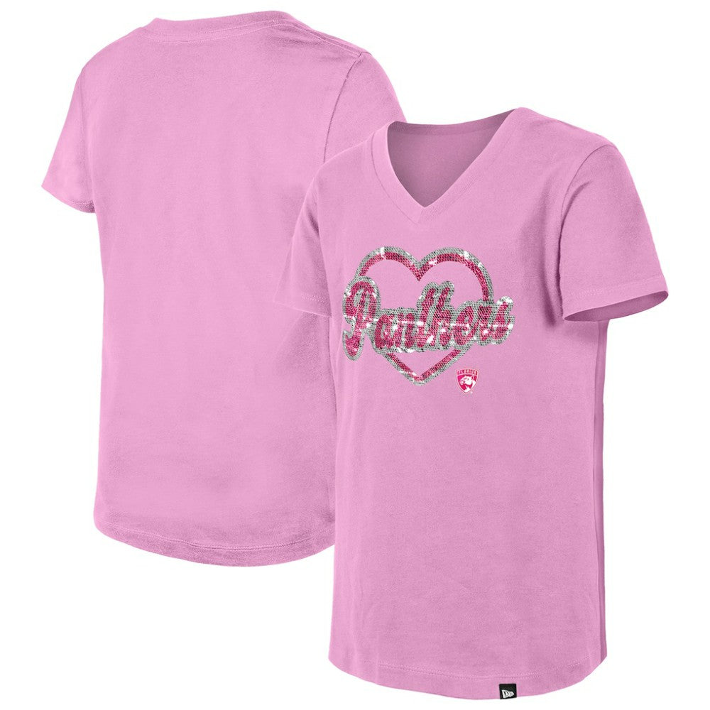 Florida Panthers - New Era Girl's Youth Flip Sequin V-Neck T-Shirt Pink