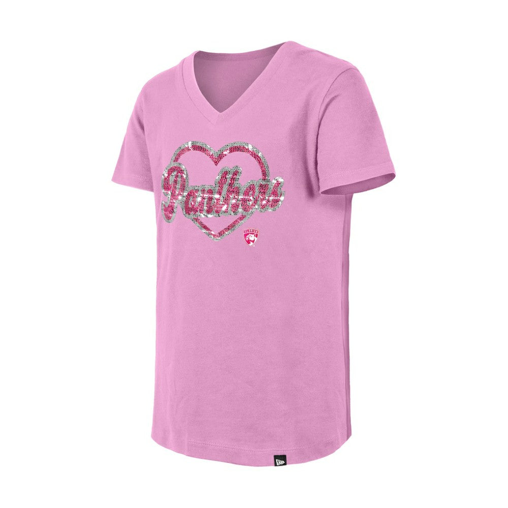 Florida Panthers - New Era Girl's Youth Flip Sequin V-Neck T-Shirt Pink