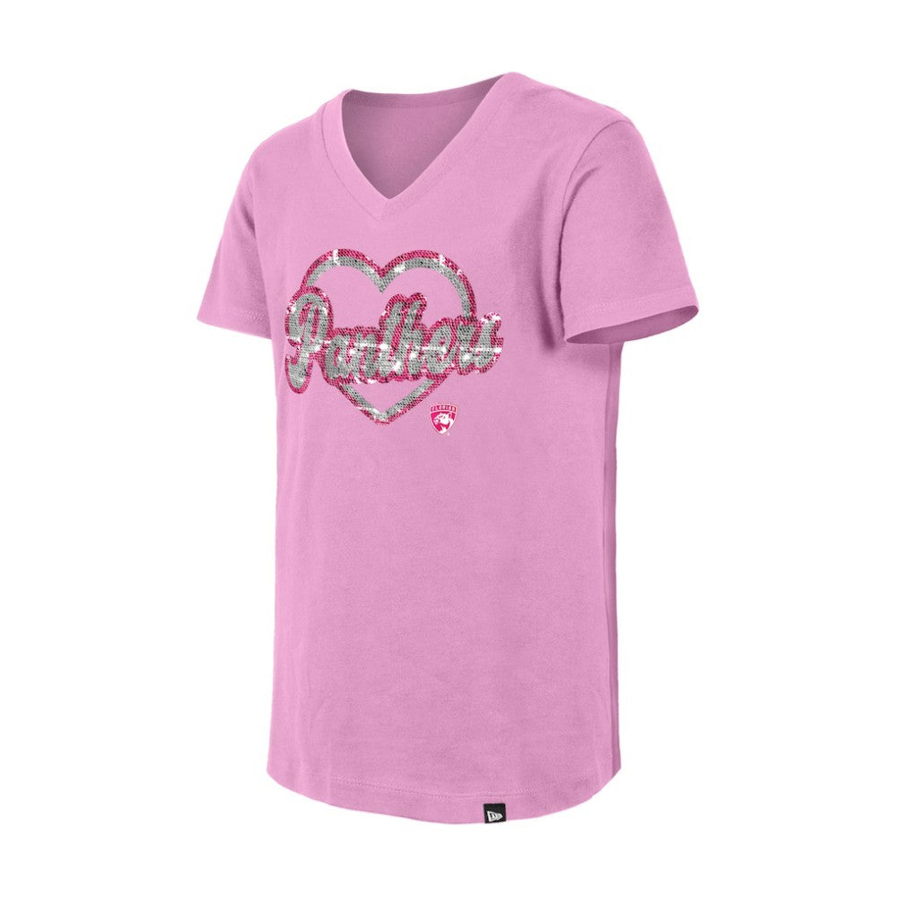 Florida Panthers - New Era Girl's Youth Flip Sequin V-Neck T-Shirt Pink