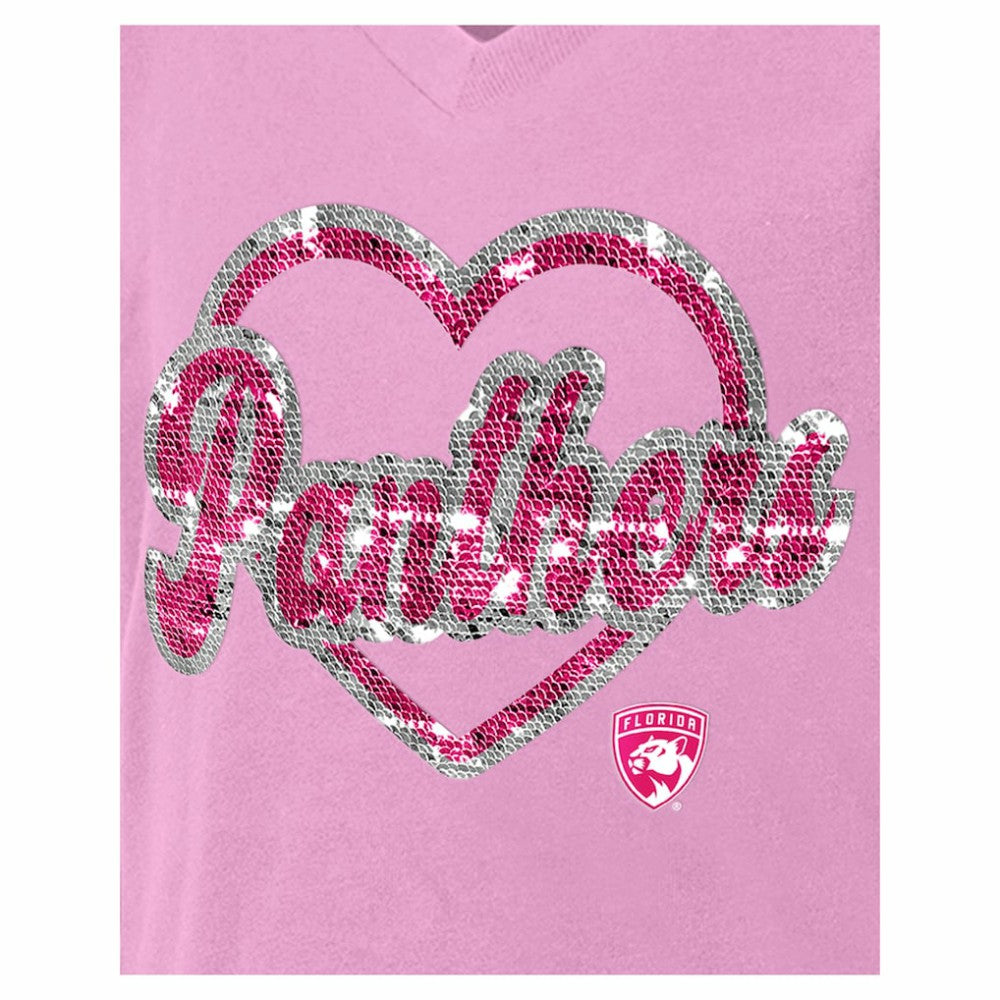 Florida Panthers - New Era Girl's Youth Flip Sequin V-Neck T-Shirt Pink