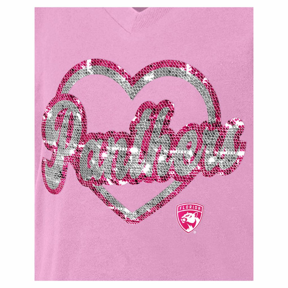 Florida Panthers - New Era Girl's Youth Flip Sequin V-Neck T-Shirt Pink