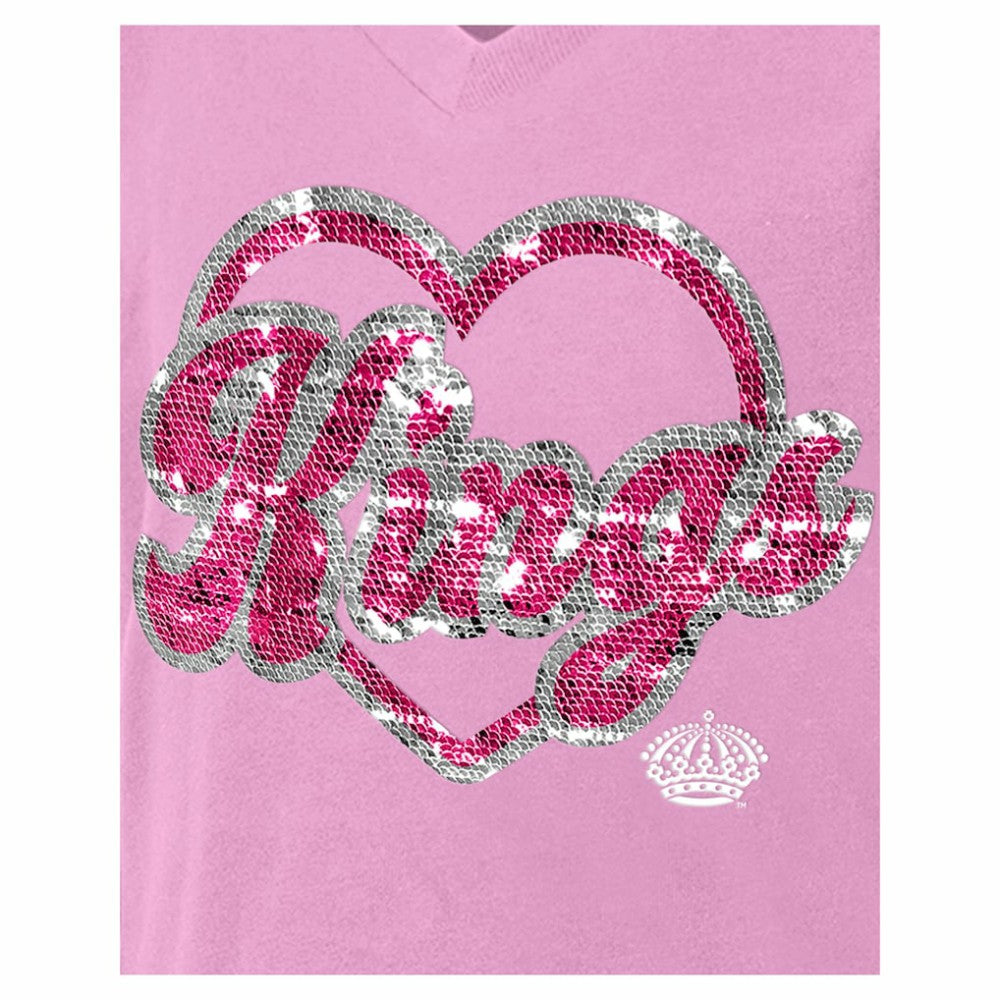 Los Angeles Kings - New Era Girl's Youth Flip Sequin V-Neck T-Shirt Pink
