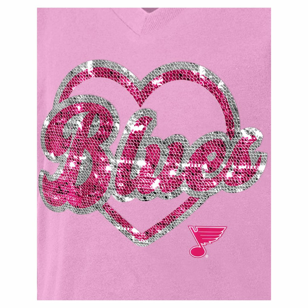 St. Louis Blues - New Era Girl's Youth Flip Sequin V-Neck T-Shirt Pink