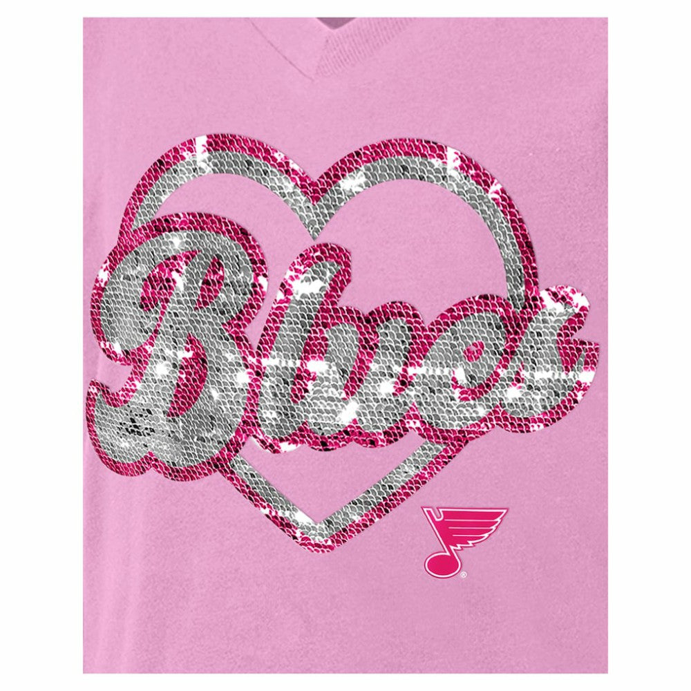 St. Louis Blues - New Era Girl's Youth Flip Sequin V-Neck T-Shirt Pink