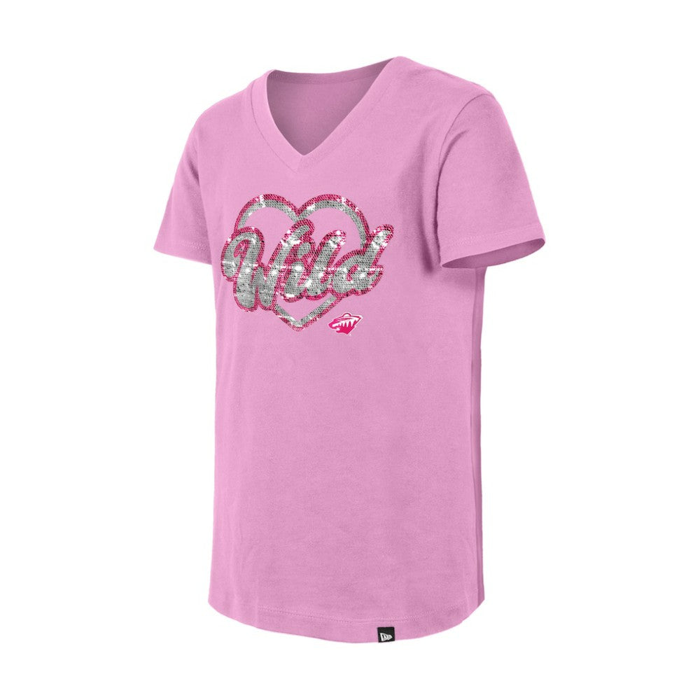 Minnesota Wild - New Era Girl's Youth Flip Sequin V-Neck T-Shirt Pink