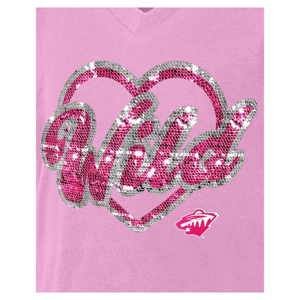 Minnesota Wild - New Era Girl's Youth Flip Sequin V-Neck T-Shirt Pink