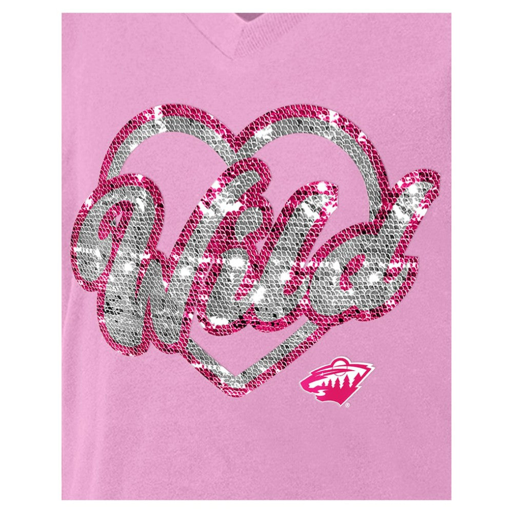 Minnesota Wild - New Era Girl's Youth Flip Sequin V-Neck T-Shirt Pink
