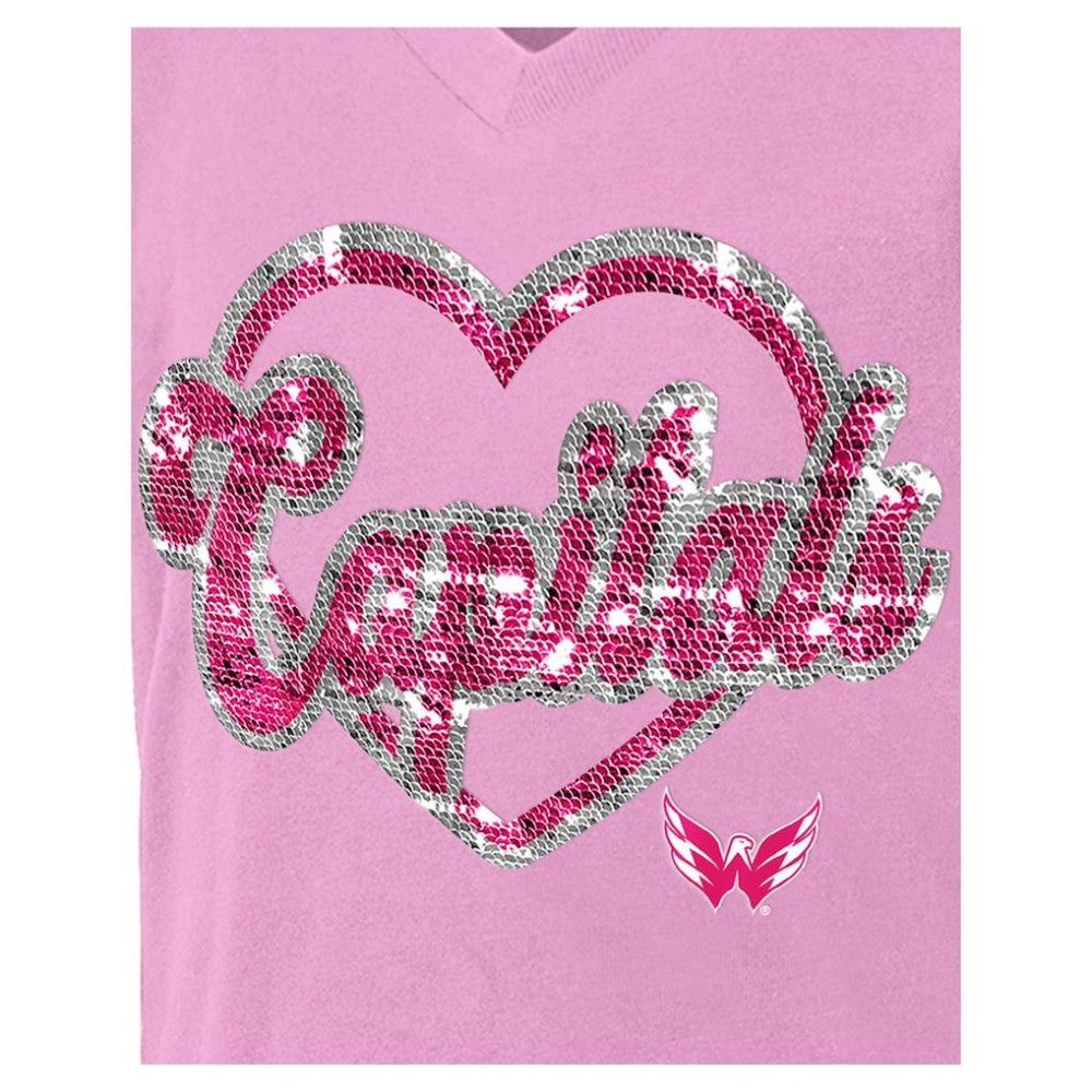 Washington Capitals New Era Girl's Youth Flip Sequin V-Neck T-Shirt Pink