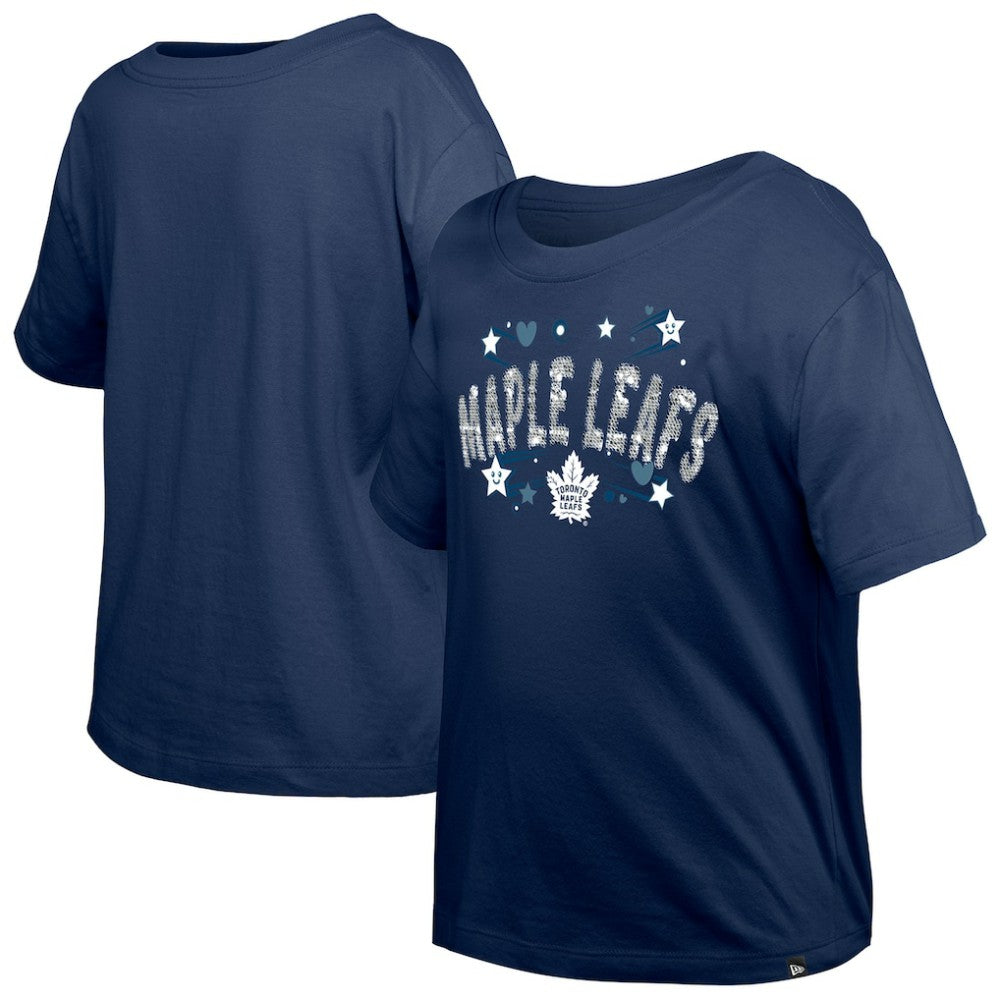 Toronto Maple Leafs - New Era Girl's Youth Flip Sequin T-Shirt Navy