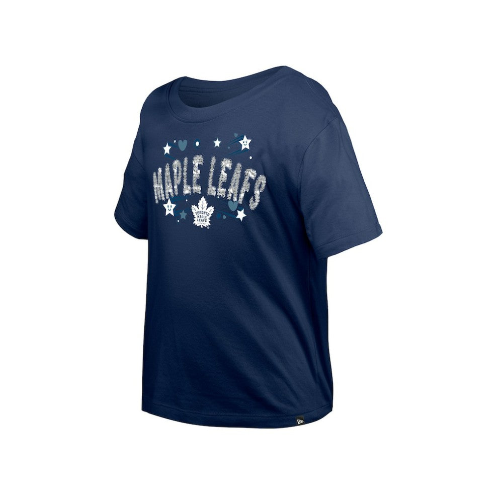 Toronto Maple Leafs - New Era Girl's Youth Flip Sequin T-Shirt Navy