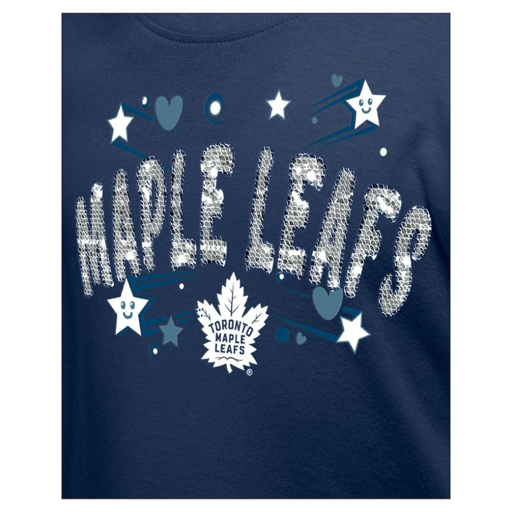 Toronto Maple Leafs - New Era Girl's Youth Flip Sequin T-Shirt Navy