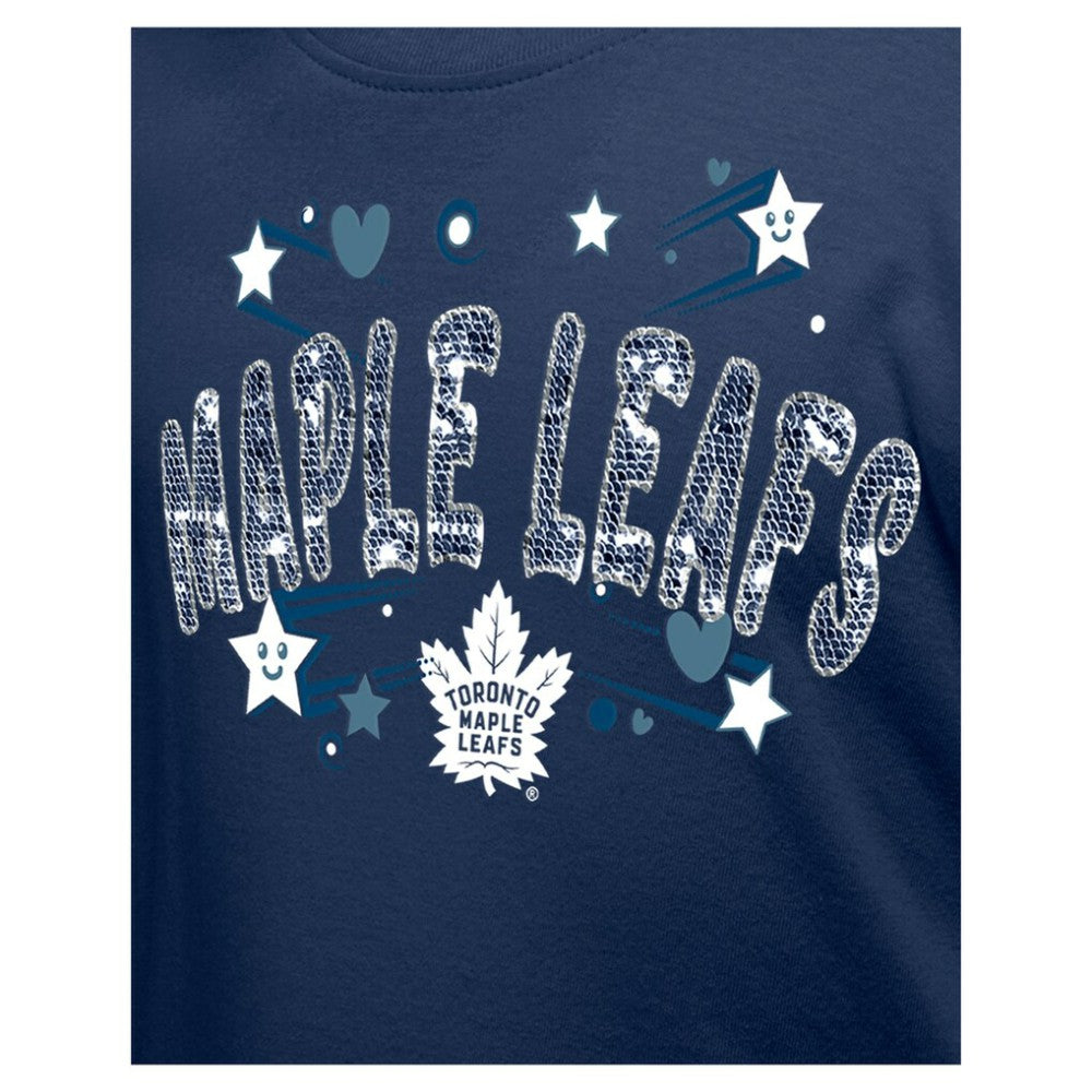 Toronto Maple Leafs - New Era Girl's Youth Flip Sequin T-Shirt Navy