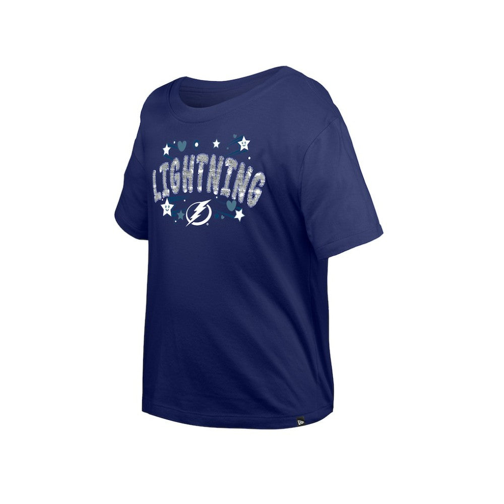Tampa Bay Lightning - New Era Girl's Youth Flip Sequin T-Shirt Blue