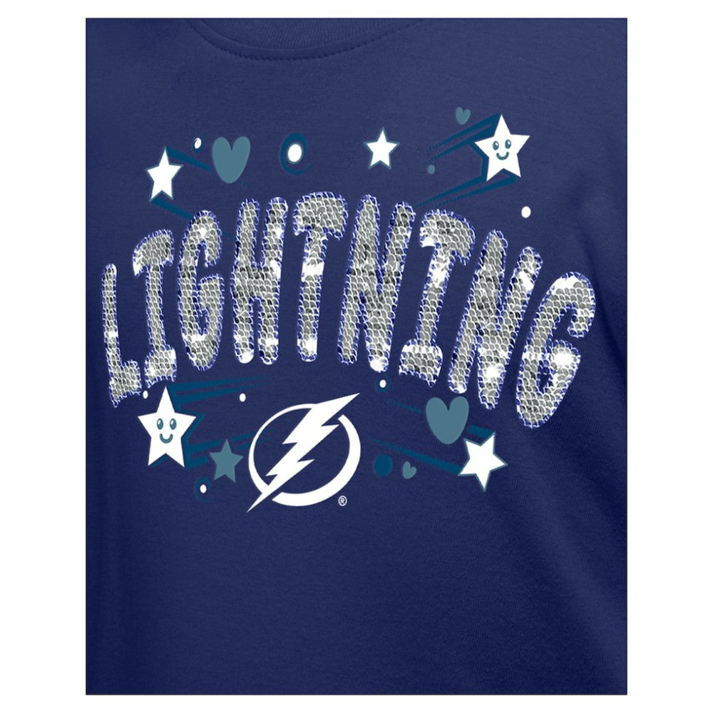 Tampa Bay Lightning - New Era Girl's Youth Flip Sequin T-Shirt Blue