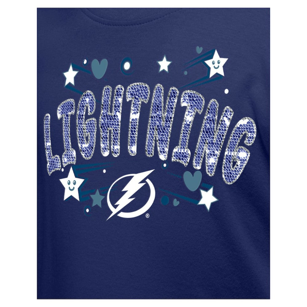 Tampa Bay Lightning - New Era Girl's Youth Flip Sequin T-Shirt Blue