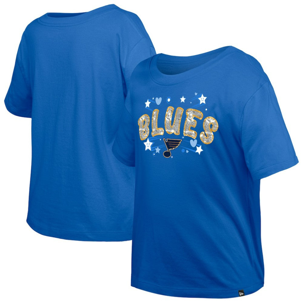 St. Louis Blues - New Era Girl's Youth Flip Sequin T-Shirt Blue