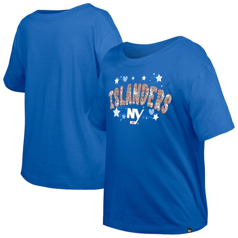New York Islanders - New Era Girl's Youth Flip Sequin T-Shirt Blue