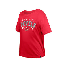 New Jersey Devils - New Era Girl's Youth Flip Sequin T-Shirt Red