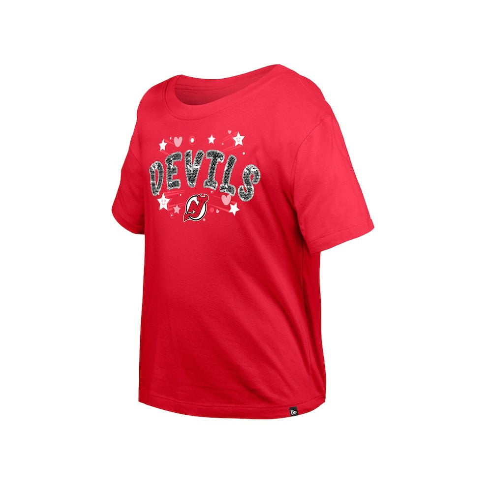 New Jersey Devils - New Era Girl's Youth Flip Sequin T-Shirt Red
