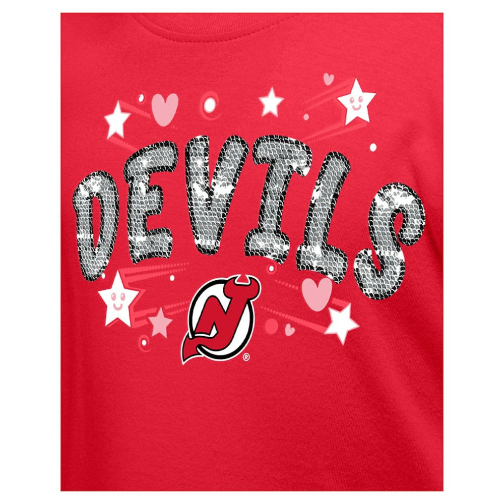 New Jersey Devils - New Era Girl's Youth Flip Sequin T-Shirt Red
