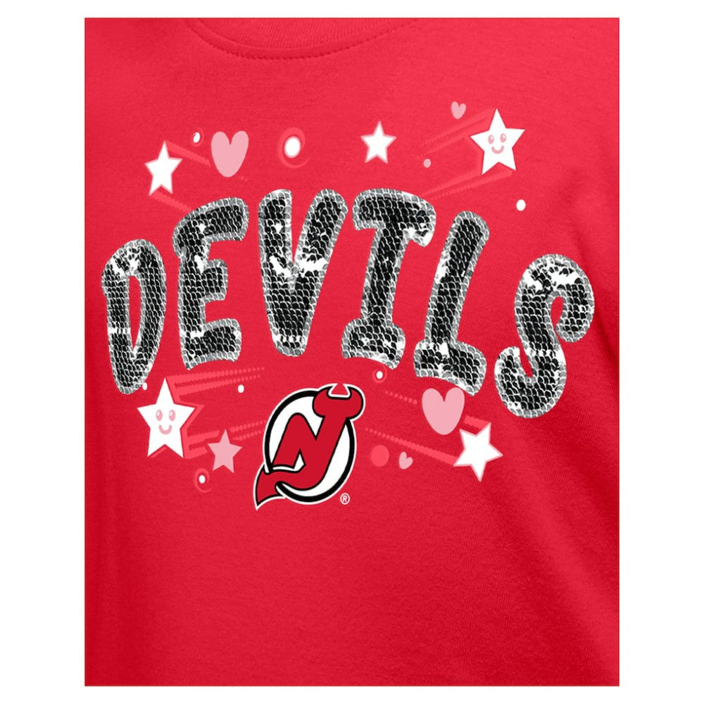 New Jersey Devils - New Era Girl's Youth Flip Sequin T-Shirt Red