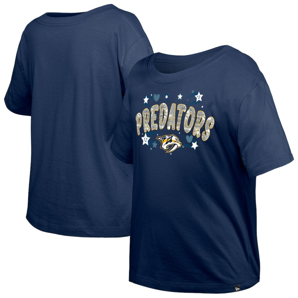 Nashville Predators - New Era Girl's Youth Flip Sequin T-Shirt Navy