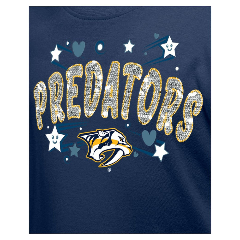 Nashville Predators - New Era Girl's Youth Flip Sequin T-Shirt Navy