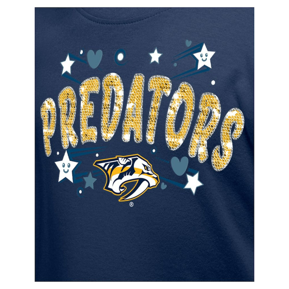 Nashville Predators - New Era Girl's Youth Flip Sequin T-Shirt Navy